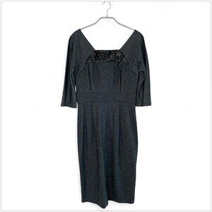 Vera Wang Lavender Label Charcoal Gray Sheath Dress Black Beading Cocktail 4